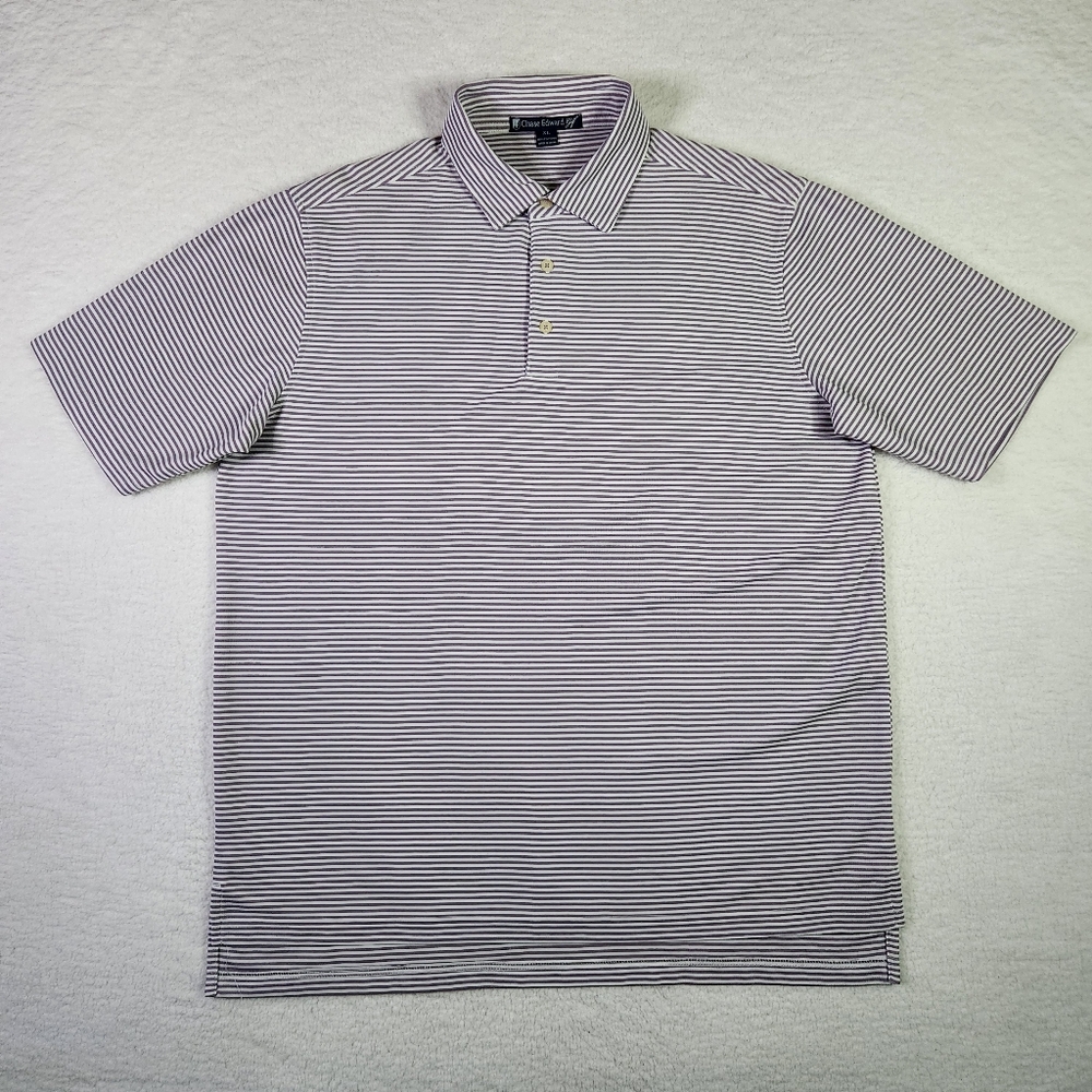 Chase Edward Golf Polo Shirt Mens XL Purple White Striped Activewear Tennis